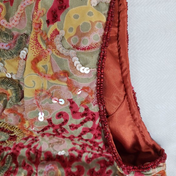 Vintage Class Silk Trousers with Embroidered Beaded Vest Set Sz14 - Picture 9 of 15